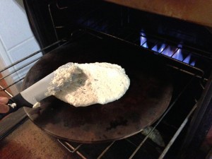Pour batter straight onto HOT pizza stone