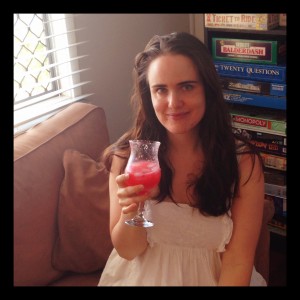 Bec with Pink Lemonade - same drink with some frozen raspberries thrown in!