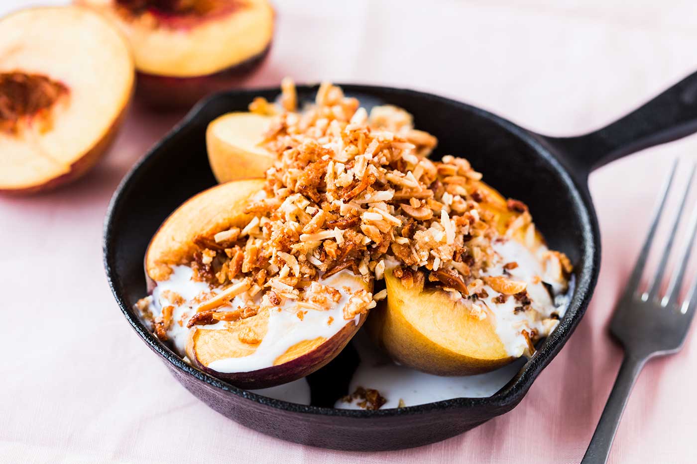 Grilled-Peaches-with-Coconut-Cream-and-Almond-Crumble-Thermomix-Recipe