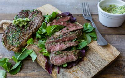 Grilled Rib Eye with Garlic Herb Butter