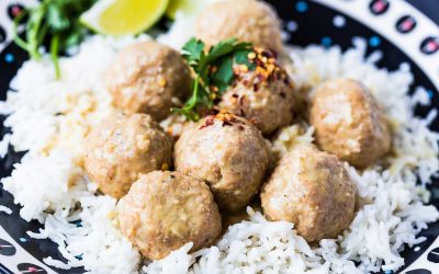 Veggie Balls with Rice and Curry Sauce